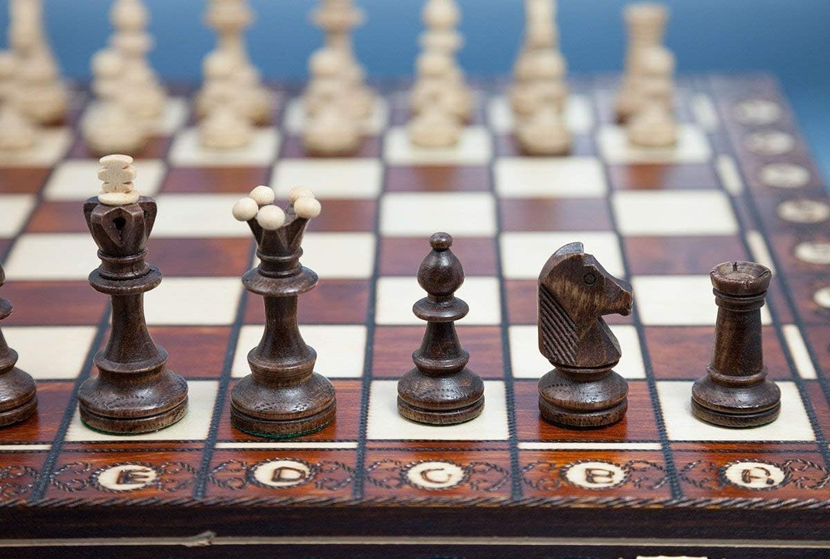 Handmade European Wooden Chess Set with 16 Inch Board and Hand Carved Chess Pieces