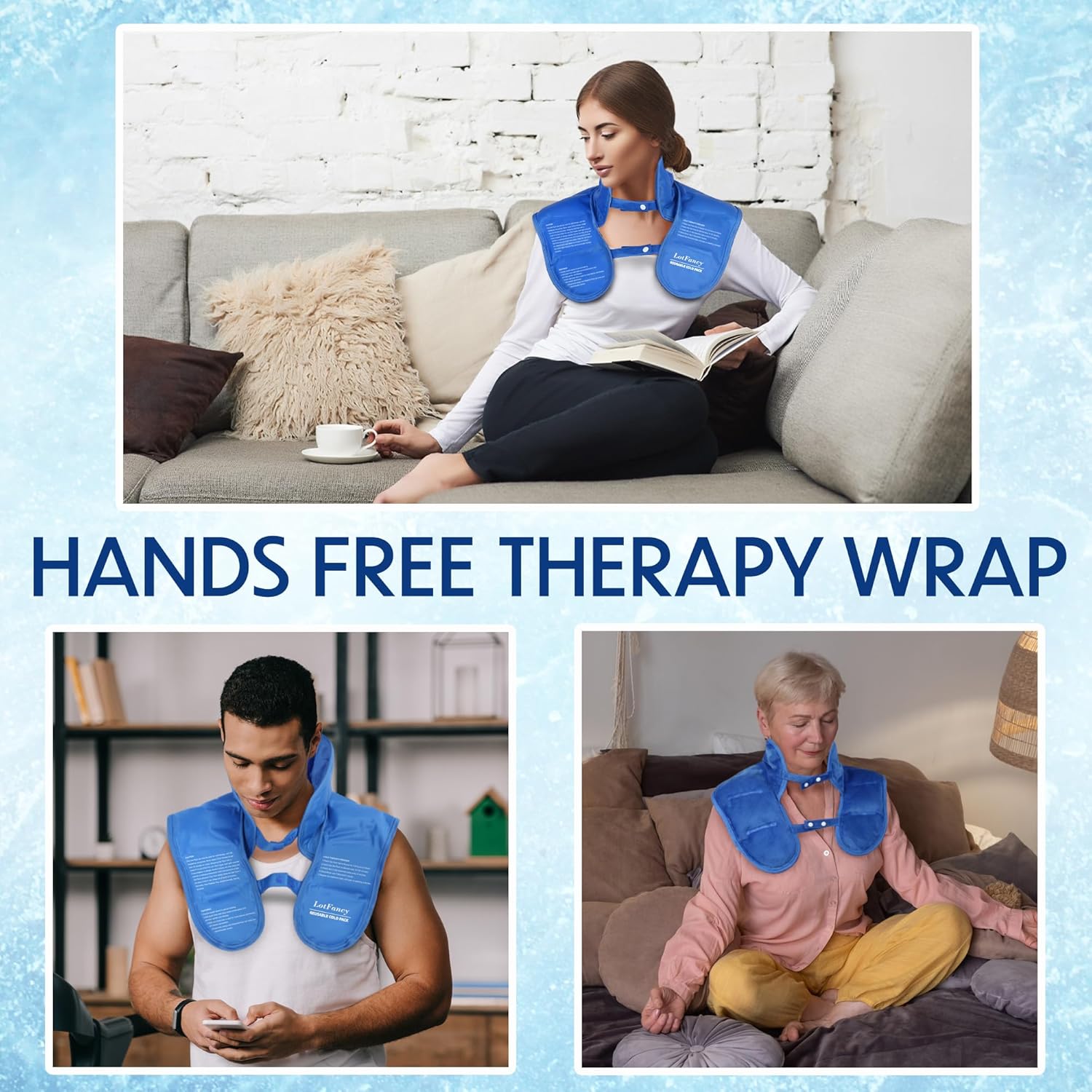 LotFancy Neck and Shoulder Gel Ice Pack, Reusable Cold Neck Wrap for Pain with Adjustable Straps, Flexible Cold Therapy for Swelling, Injuries