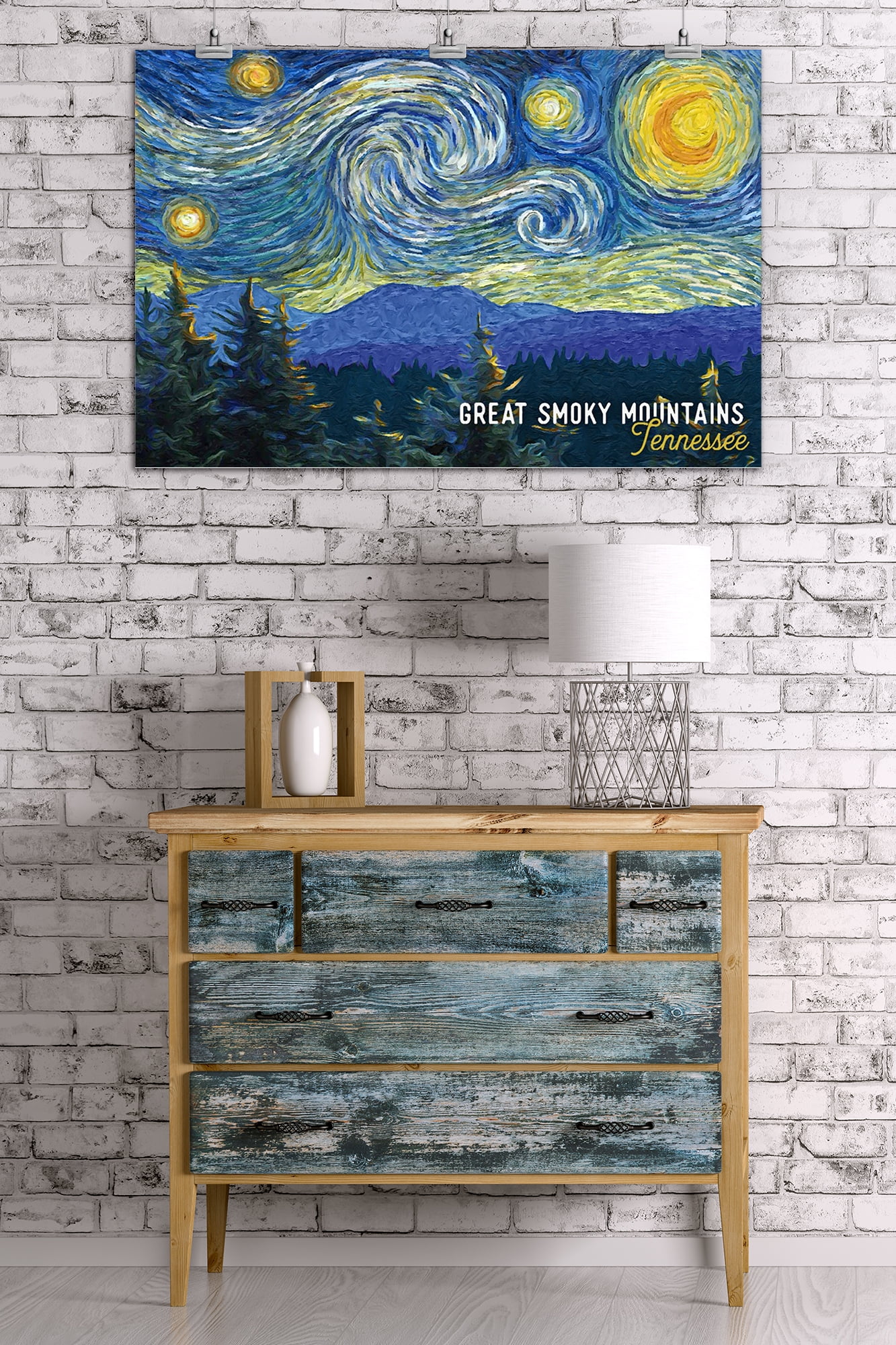 Great Smoky Mountains, Tennessee, Starry Night (24x36 Giclee Gallery Art Print, Vivid Textured Wall Decor)