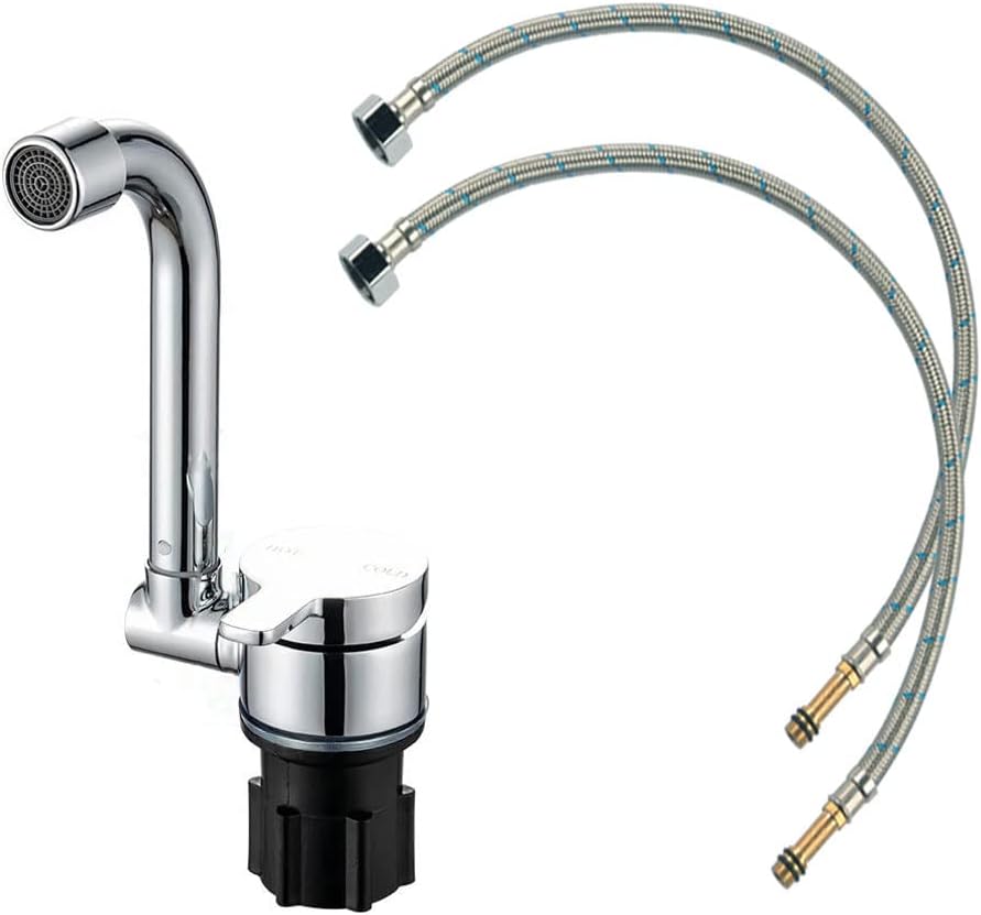 EzeXpreze Folding Faucet 360 Degree Swivel Hot and Cold Water Faucet Kitchen Bathroom RV Marine Deck Hatch Boat Camper RV Accessories (fatcet F)