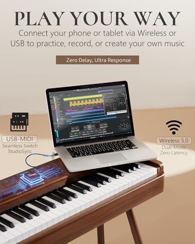 AKLOT Touchscreen Weighted Keyboard Piano: 88-Key Graded Hammer Action Digital Piano, Handcrafted Round-Edged Design, Triple Pedal, Stand, USB-MIDI