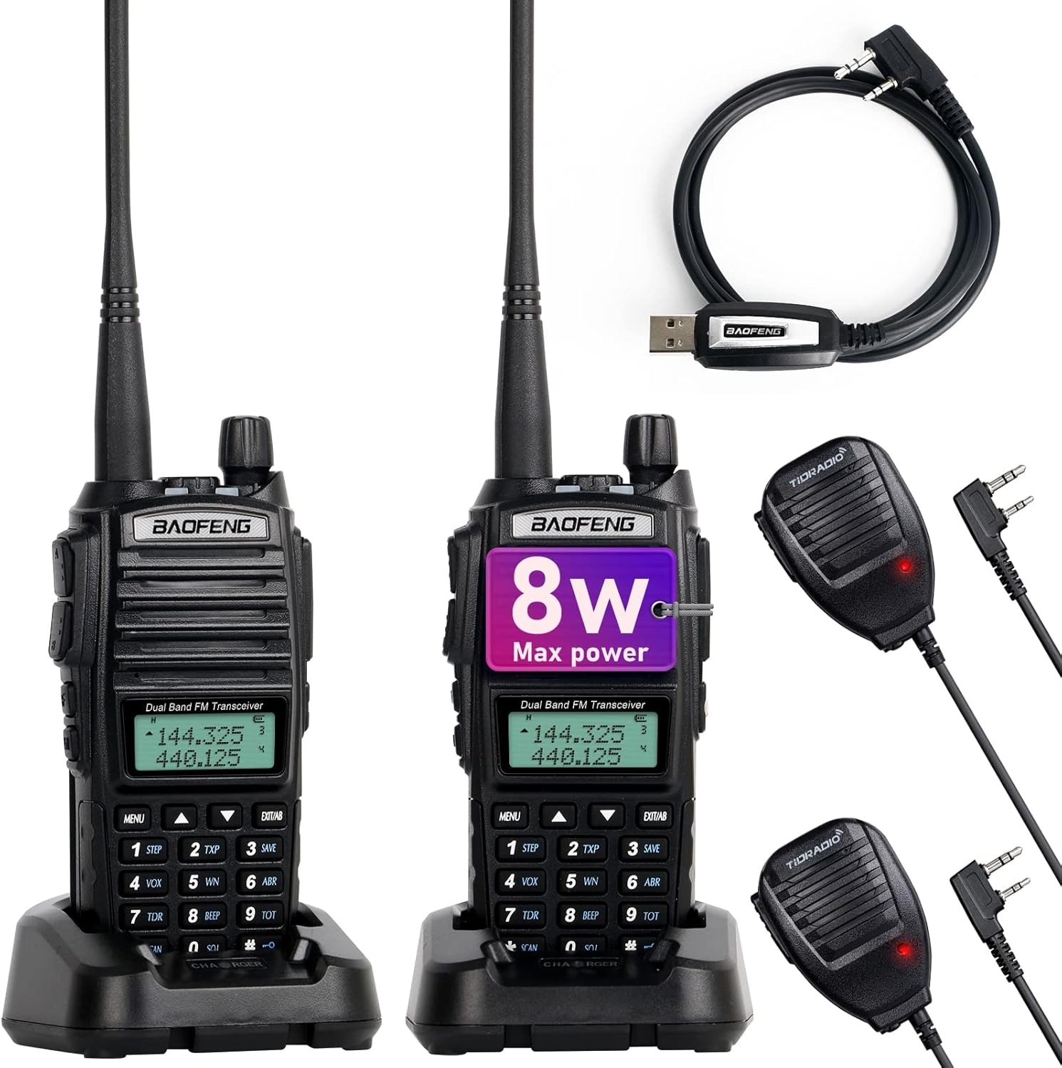 BaoFeng UV-82 High Power BaoFeng Radio Ham Radio 2 Way Radio BaoFeng Walkie Talkies with Programming Cable and Handheld Speaker Mic (2 Pack-Black)