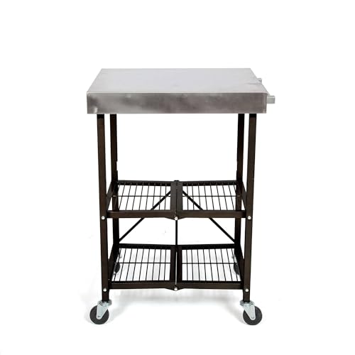 Origami Folding Kitchen Cart on Wheels, 3-Tier Foldable Rolling Cart - Chefs Outdoor Cart for Wine and Food, Microwave Cart, Plating Shelf