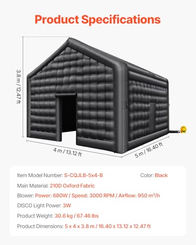 VEVOR Inflatable Nightclub, 26.2 x 19.7 x 13.1 Ft, Blow up Party Tent with Disco Lights & 1100W Blower, Large Inflatable Night Club Tent for Adults