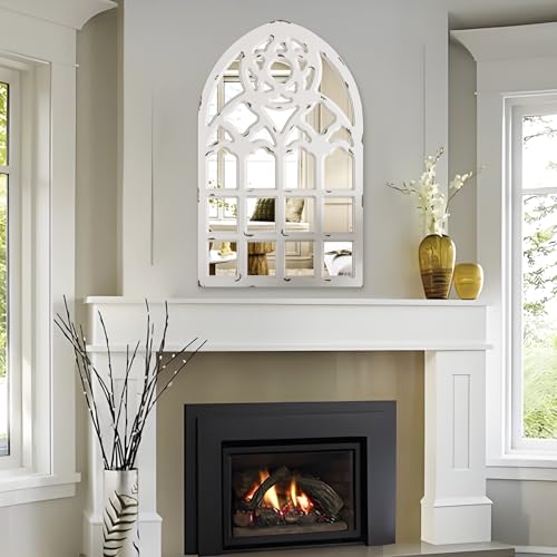 Arched Window Mirror, Big Wall Mirrors Decorative with Wood Framed,Large Retro Farmhouse Mirrors