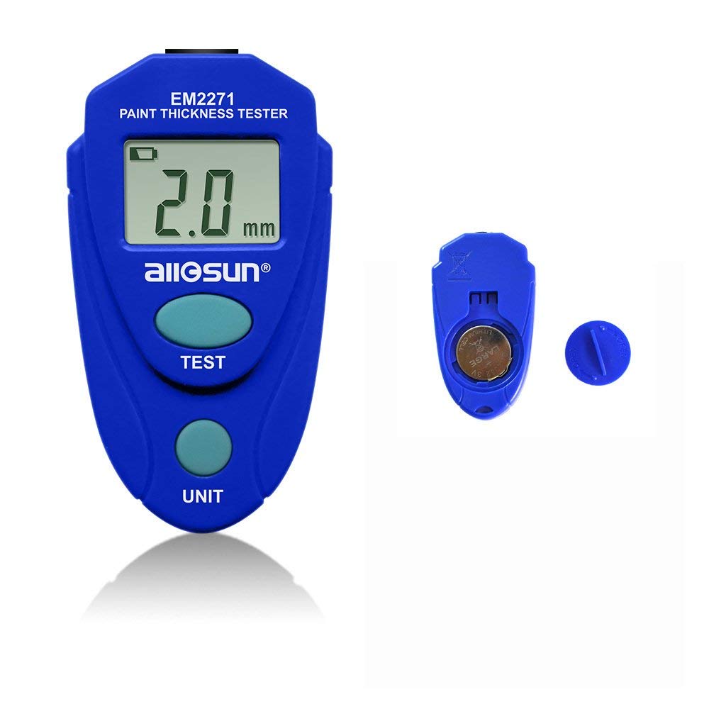 allsun EM2271A Digital Paint mil Meter Mini Coating Thickness Gauge Paint Tester Car LCD Data Hold Black 2.2mm/80mil New Version Update Base On