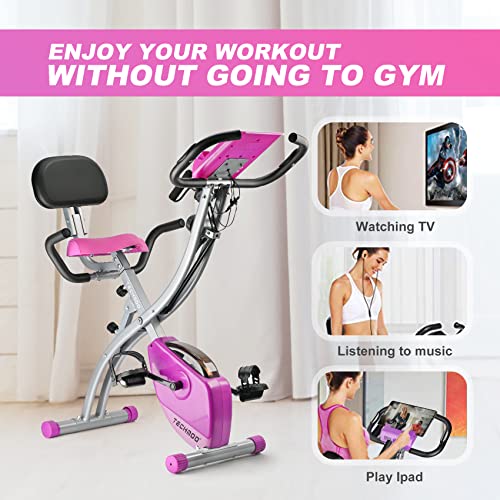 Folding Exercise Bike Portable Upright Adjustable Backrest Cycling Recumbent Stationary Bike Slim Indoor Workout Fitness Cardio Foldable Exercise
