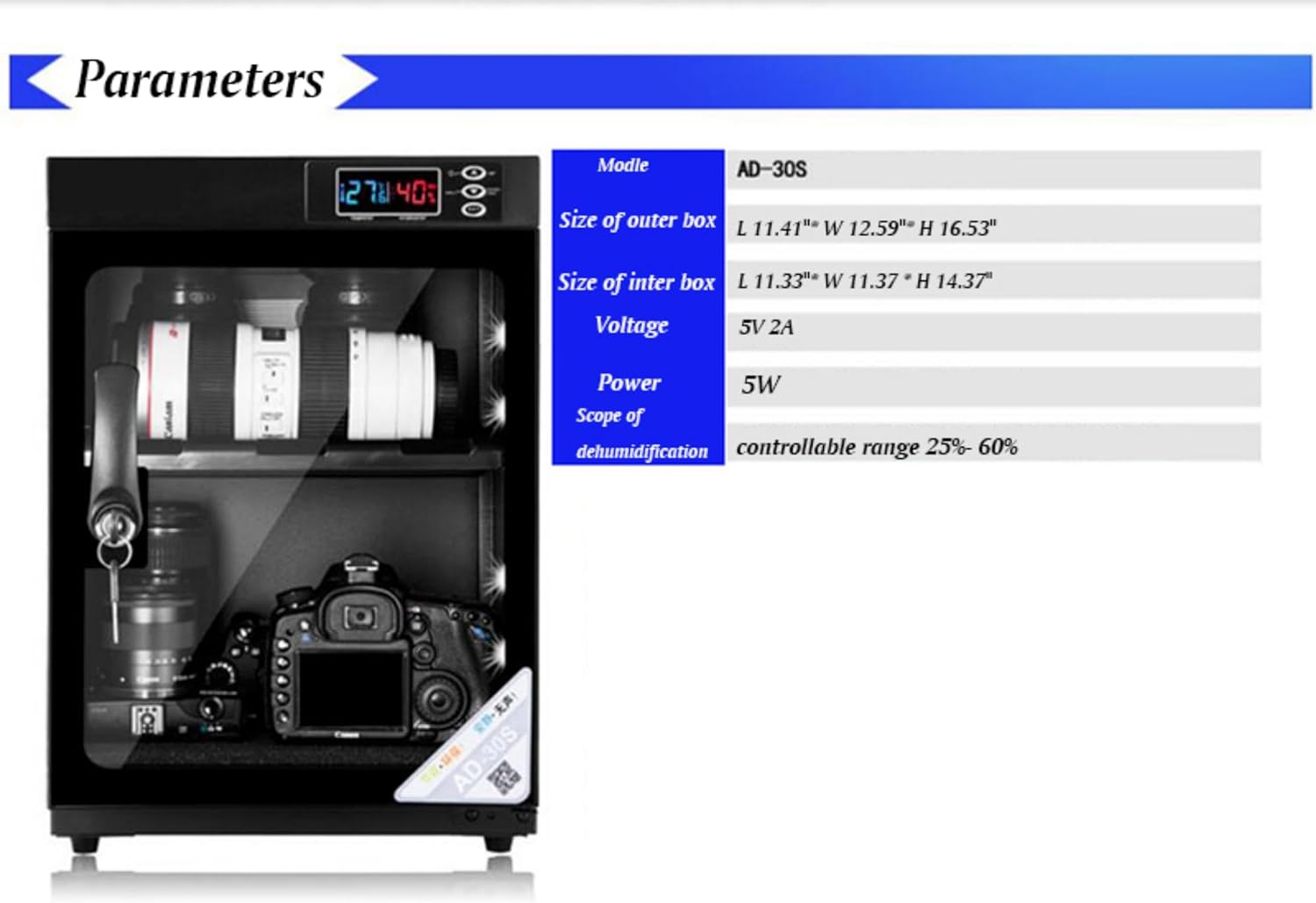 Electronic Dry Cabinet 30L, 2 Layers Camera Digital Dehumidifying Dry Box for Camera Lens and Electronic Equipment Storage - Smart Home Appliances