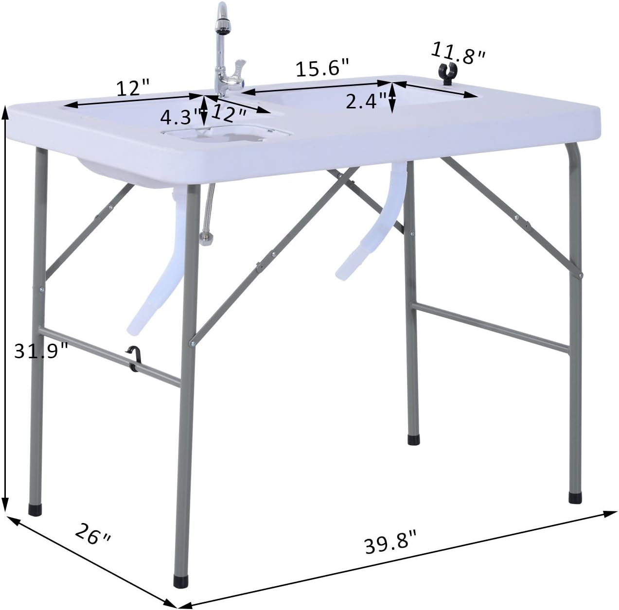Outsunny Portable Folding Camping Sink Table with Faucet and Dual Water Basins, Outdoor Fish Table Sink, 40''