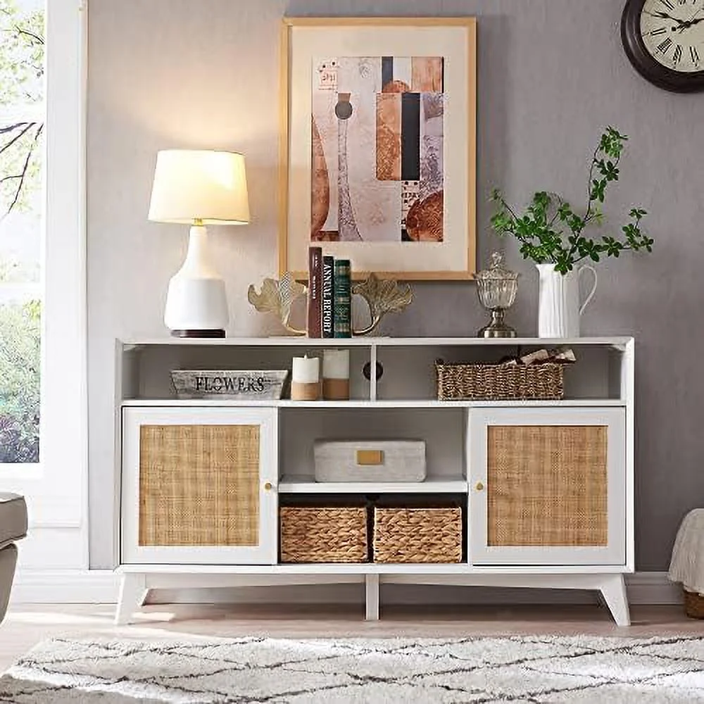 TJUNBOLIFE TV Stand for 65+ Inch TV  Mid Century Modern Media TV Console  32''