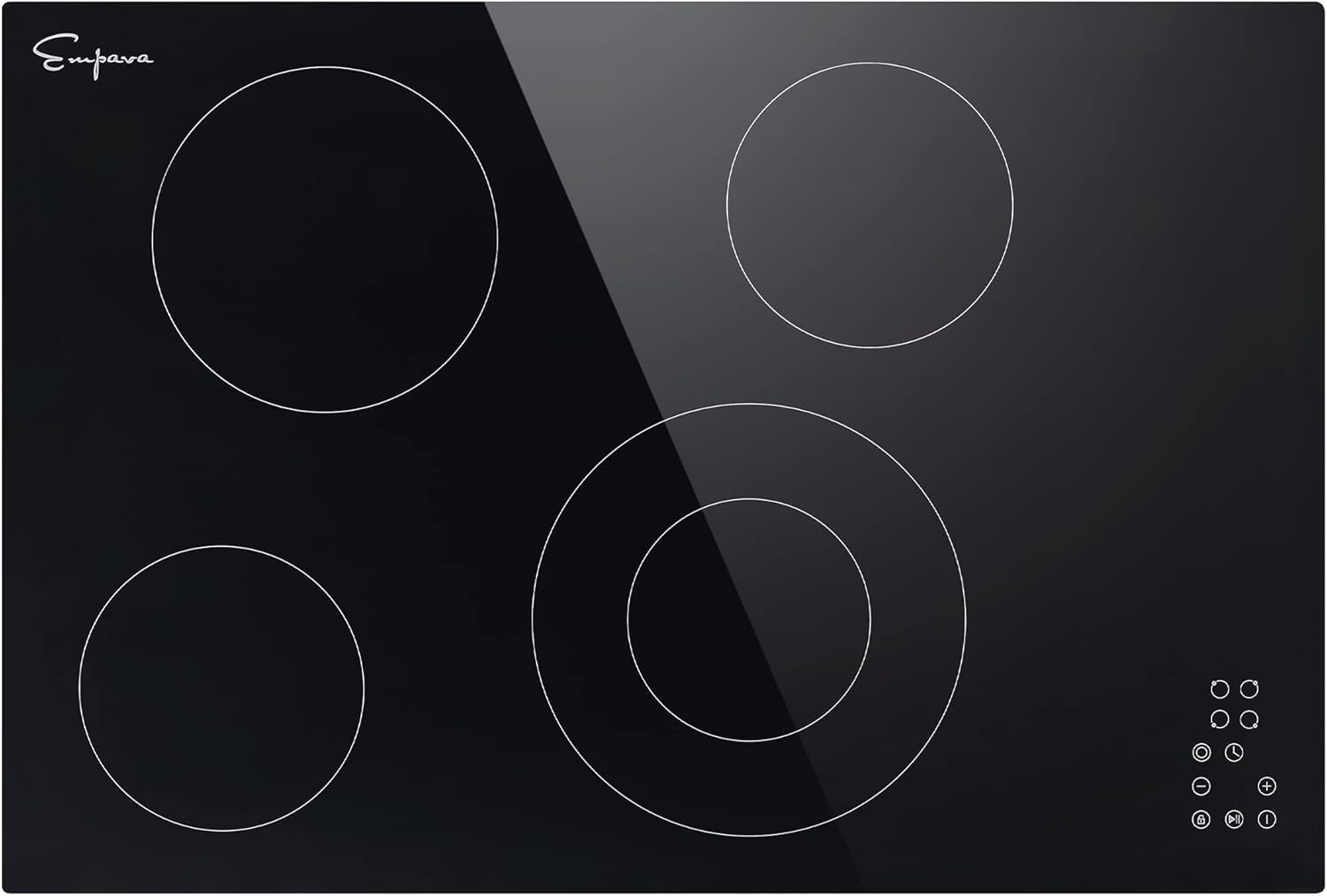 Empava 30 inch Electric Cooktop Built in Radiant Stove 4 Burners Including Dual Zone Element All Kinds of Cookware, ETL Certified,240V Hard Wired