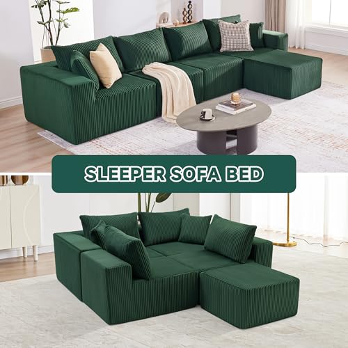 107.4" Cloud Couch Sectional, Modular Sofa with Deep Seat, Plush Corduroy L Shaped Boneless Couch, Convertible Sectional Couches for Living Room