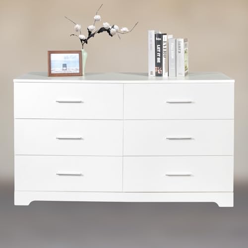 6 Drawer Dresser for Bedroom, Black Dresser Chest of Drawers, Wooden Bedroom Dresser TV Stand, Large Dresser Storage Chest with Deep Drawers