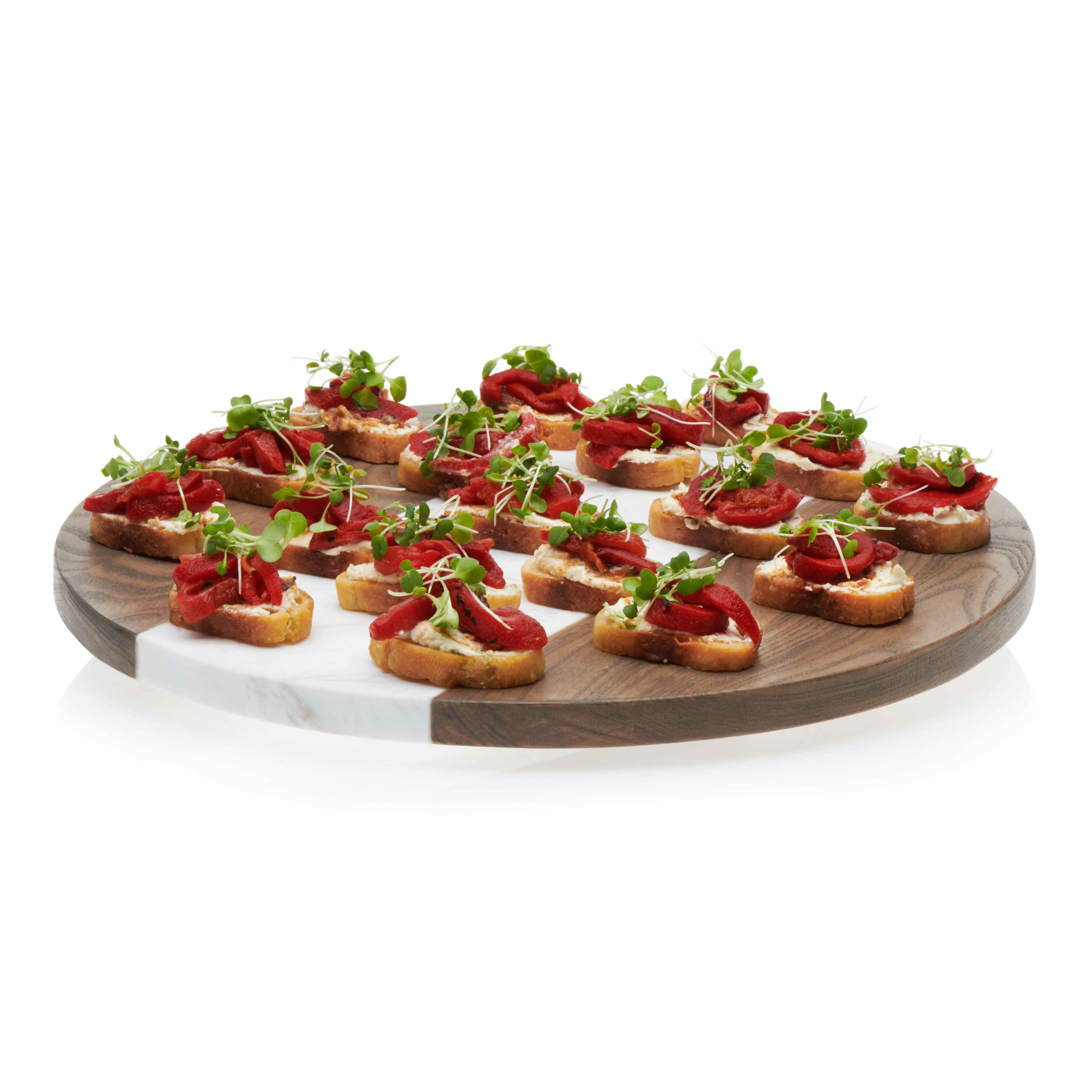 Libbey Prologue Handmade Wood and Marble Lazy Susan Tabletop Centerpiece, 15-inch