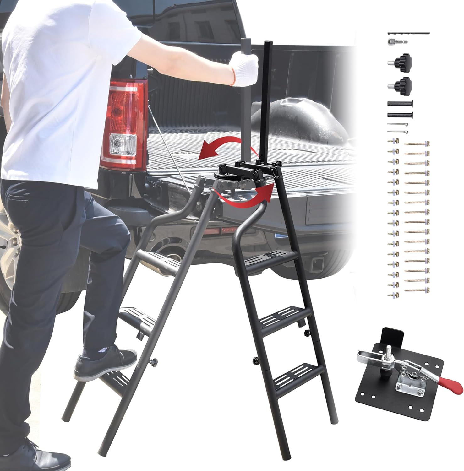 45" Foldable Pickup Truck Tailgate Ladder with Grab Handle
