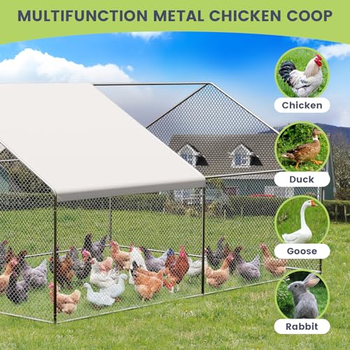 Large Metal Chicken Coop, Large Chicken Pen, Chicken Runs for Yard with Waterproof and Anti-UV Cover, Duck Rabbit House Outdoor (9.8'