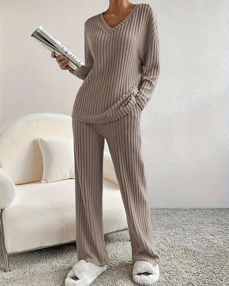 Soft V-Neck Two-Piece Lounge Set