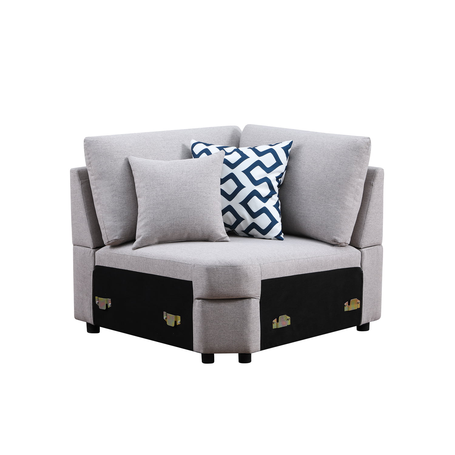 126" Wide Fabric Modular Corner Sectional Sofa with Ottoman in Light Gray