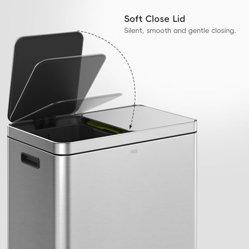 EKO EcoCasa II 36L+24L Dual Trash Can with Recycle Bin, Stainless Steel Garbage Can with Lid, Deodorizer Compartment