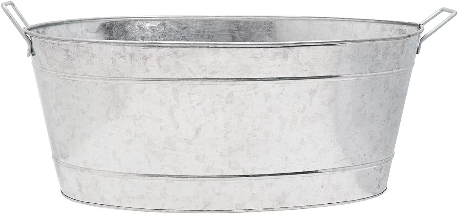 C-55 Large Galvanized Steel Metal Oval tub with Protective zinc Coating Used as a Vegetable or Flower Planter with Two Riveted Side Handles