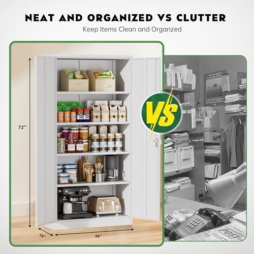 Greenvelly Steel SnapIt Storage Cabinet 72" Locking Metal Garage Storage Cabinet with 4 Adjustable Shelves, 2 Doors and Lock for File, Office, Garage
