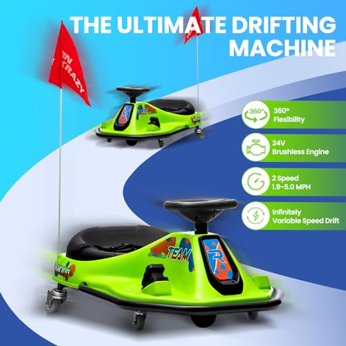 24V Electric Go Kart, 7Ah Drifting Car，Battery Powered Ride on Car Outdoor with 360 Degrees Rotating, Simplified Drift System, Variable Speed