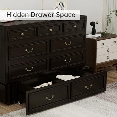 Murphy Bed Cabinet Full, Solid Wood Murphy Bed with 2 USB & 2 Charging Ports, Large Storage Drawer for Home Office or Small Space