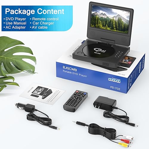 9.5" Portable DVD Player with 7.5" Swivel Display Screen, 5-Hour Built-in Rechargeable Battery, Car DVD Player