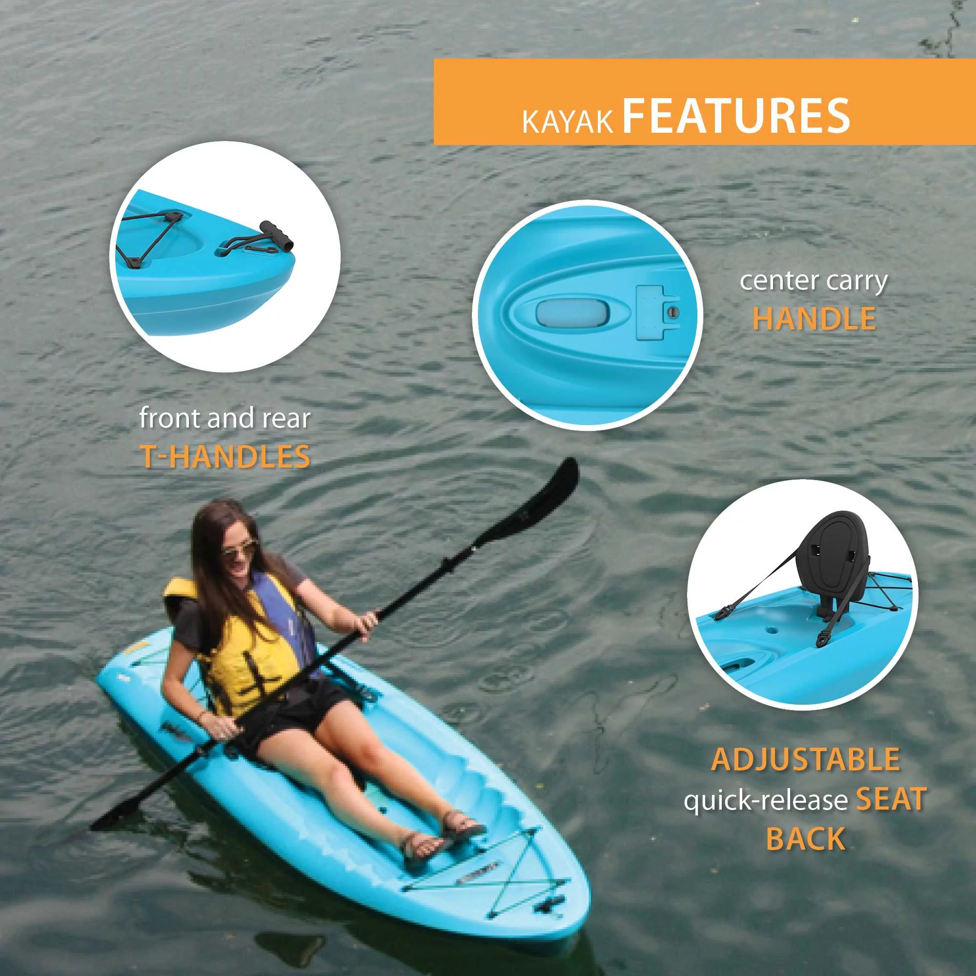 Lifetime Hydros 101 inch Sit-on-Top Kayak, Glacier Blue (90594)