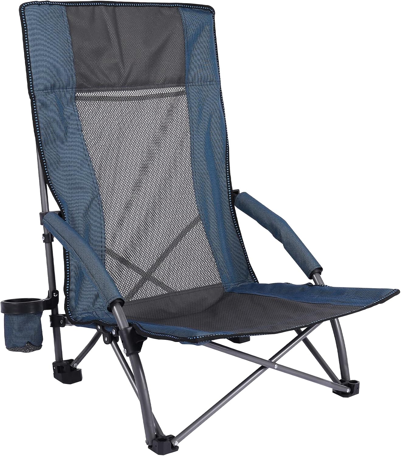 REDCAMP Folding Beach Chair High Back for Adults, 1/2 Pack Low Seat Lightweight Concert Chairs Portable for Camping Lawn Outdoor Travel, Blue