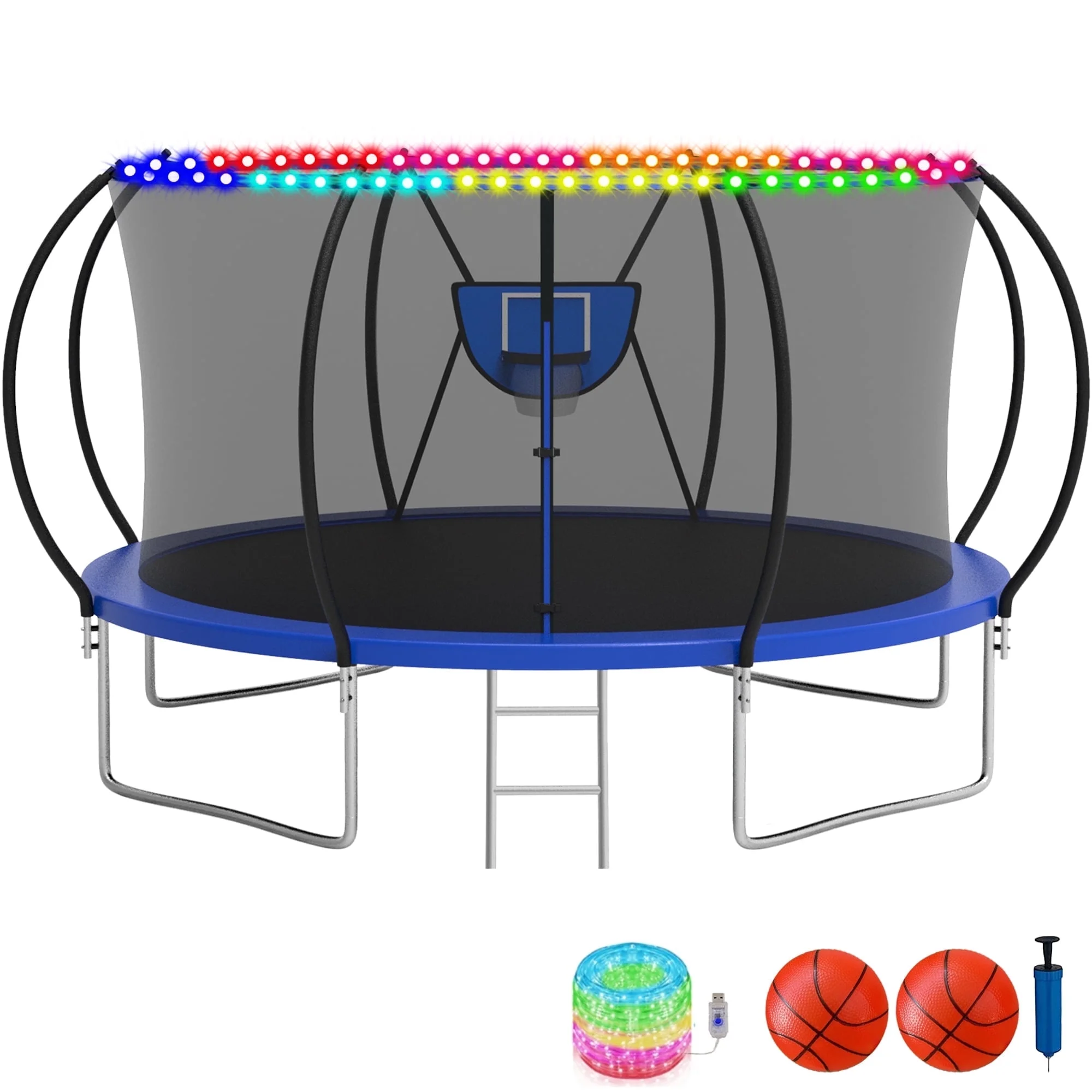KOFUN Trampoline with Basketball Hoop & Light, 1500lbs 10FT 12FT 14FT 16FT Trampoline for Adults and Kids