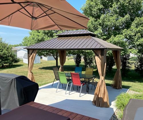 Domi 10' x 10' Hardtop Gazebo Outdoor Metal Gazebo with Galvanized Steel Double Roof Canopy, Curtains and Netting for Patio, Backyard, Deck
