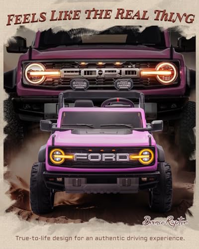 24V Ride on Toys for Big Kids, Licensed Ford Bronco Raptor 2 Seater Ride on Cars with Remote Control, Ride on Truck w/ 4-Wheeler Suspension, 3 Speeds