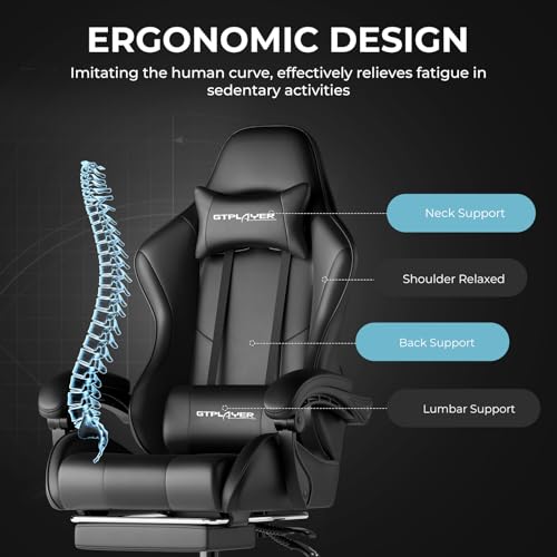 GTPLAYER Gaming Chair, Computer Chair with Footrest and Lumbar Support