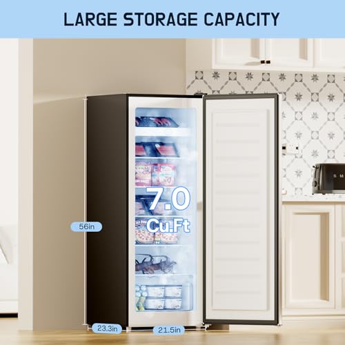 Upstreman 7.0 Cu.Ft Upright Freezer Large Capacity Convertible Refrigerator/Freezer, 5 Adjustable Shelves, Energy Efficient, Garage Ready