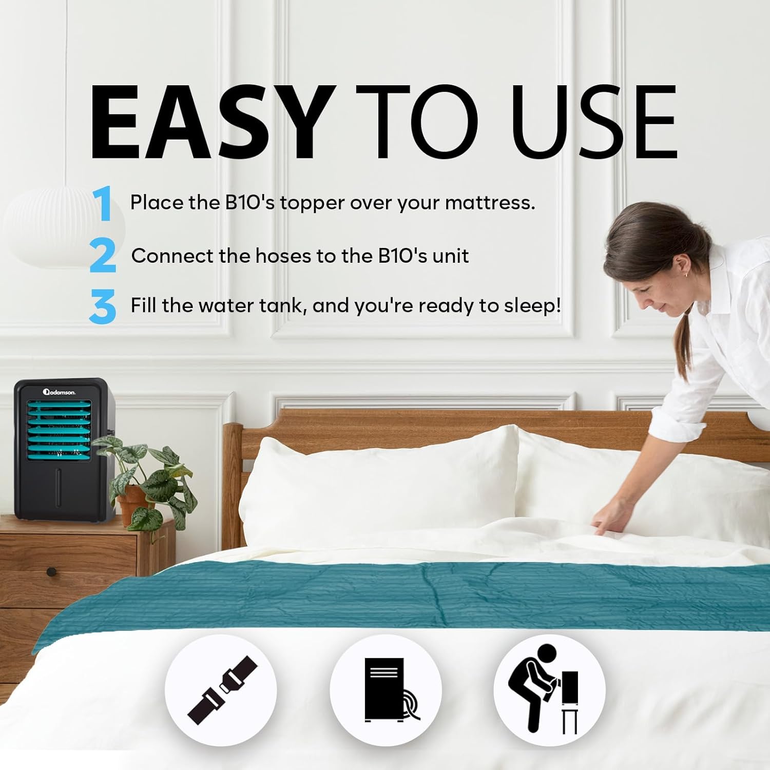 Adamson B10 Aqua - New 2024 - Bed Cooling System + 100% Cotton Mattress Cooling Bed Pad for Night Sweats + Water Bed Cooler Ideal for Hot Sleepers