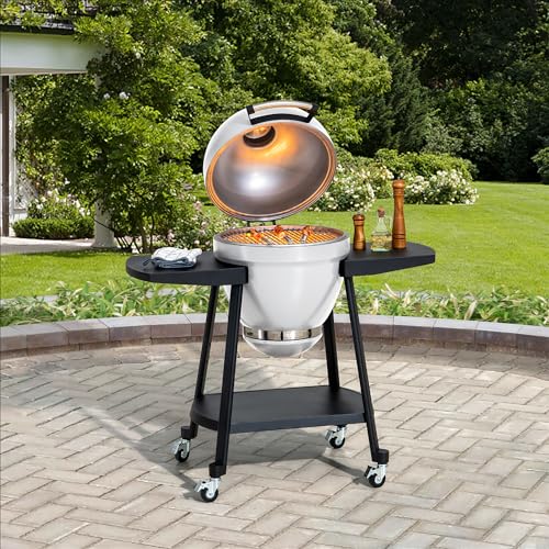 Sunjoy Charcoal Grill 20-Inch Kamado Grill with Pizza Stone, Ultimate Outdoor BBQ Egg Grill and Smoker with Wheels, Navy