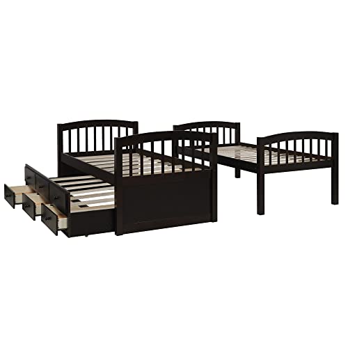 Ball & Cast Full Over Full Bunk Bed with Twin Size Trundle and Built in 4 Drawer,Wood Bunkbed w/Storage Ladder & Slat Support