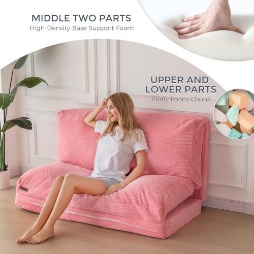 MAXYOYO Bean Bag Bed Folding Sofa Bed Floor Mattress for Adults, Extra Thick and Long Floor Sofa with Corded Washable Cover, Dark Grey, 30x95 Inch