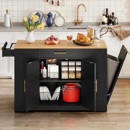 YITAHOME 53 inch Large Rolling Kitchen Island with Trash Can Storage Cabinet