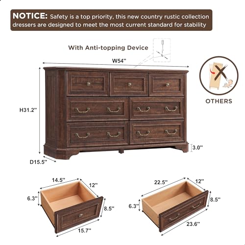 T4TREAM Farmhouse 5 Drawers Dresser for Bedroom, 48" Tall Wood Rustic Chest of Drawers with Natural Texture, Vintage Design