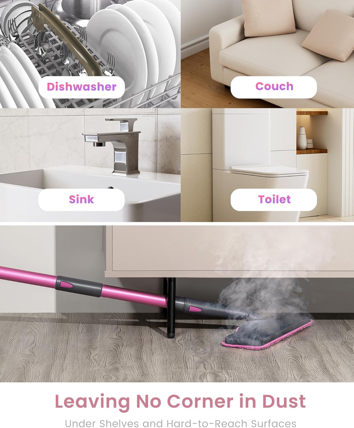 Schenley 7-in-1 Steam Mop Dual-Rod Design with Detachable Handheld Steamer for Walls, Grouts, Hard Floors, Tiles