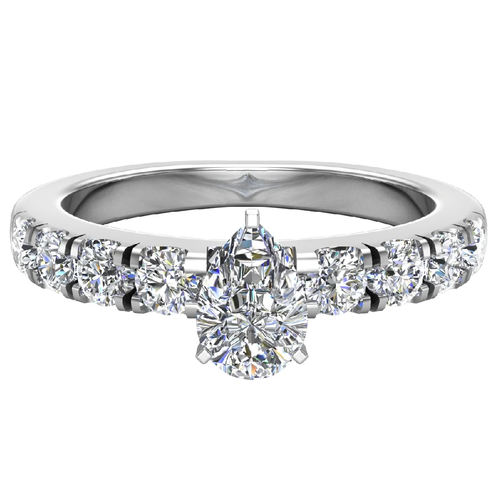 Diamond Engagement Rings For Women GIA Certified Pear Cut Solitaire Diamond Ring 14K White Gold 1.10 Carat (H,I1)