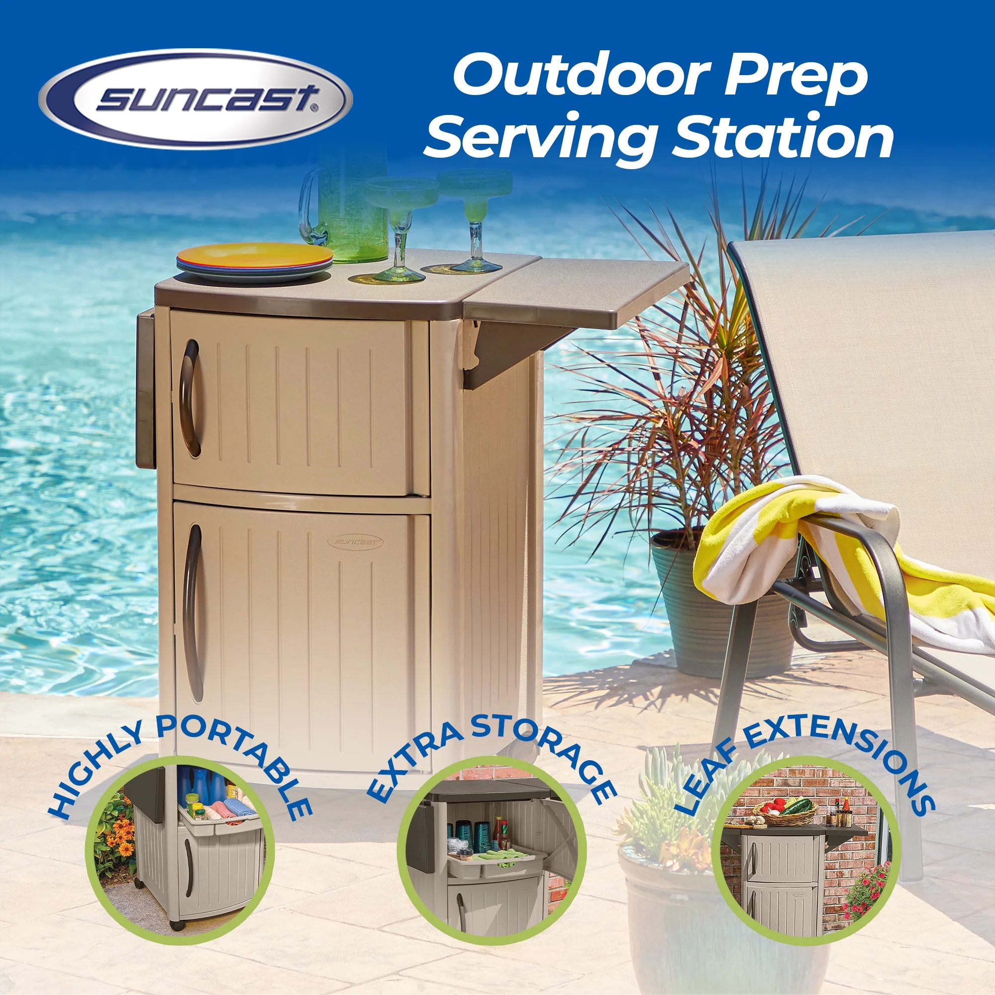 Suncast DCP2000 Portable Outdoor Prep Serving Grill Station Table and Cabinet