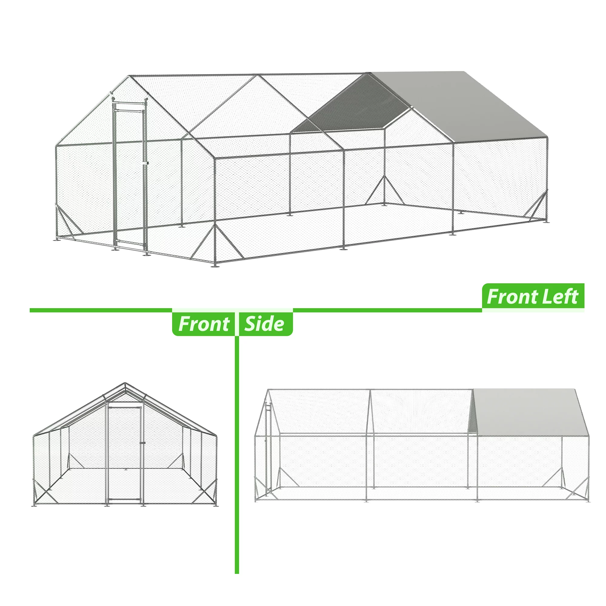 LZBEITEM Large Metal Chicken Coop Walk-in Poultry Cage Heavy Duty Chicken Runs Hen House for Yard with Waterproof and Anti-UV Cover for Outdoor Farm