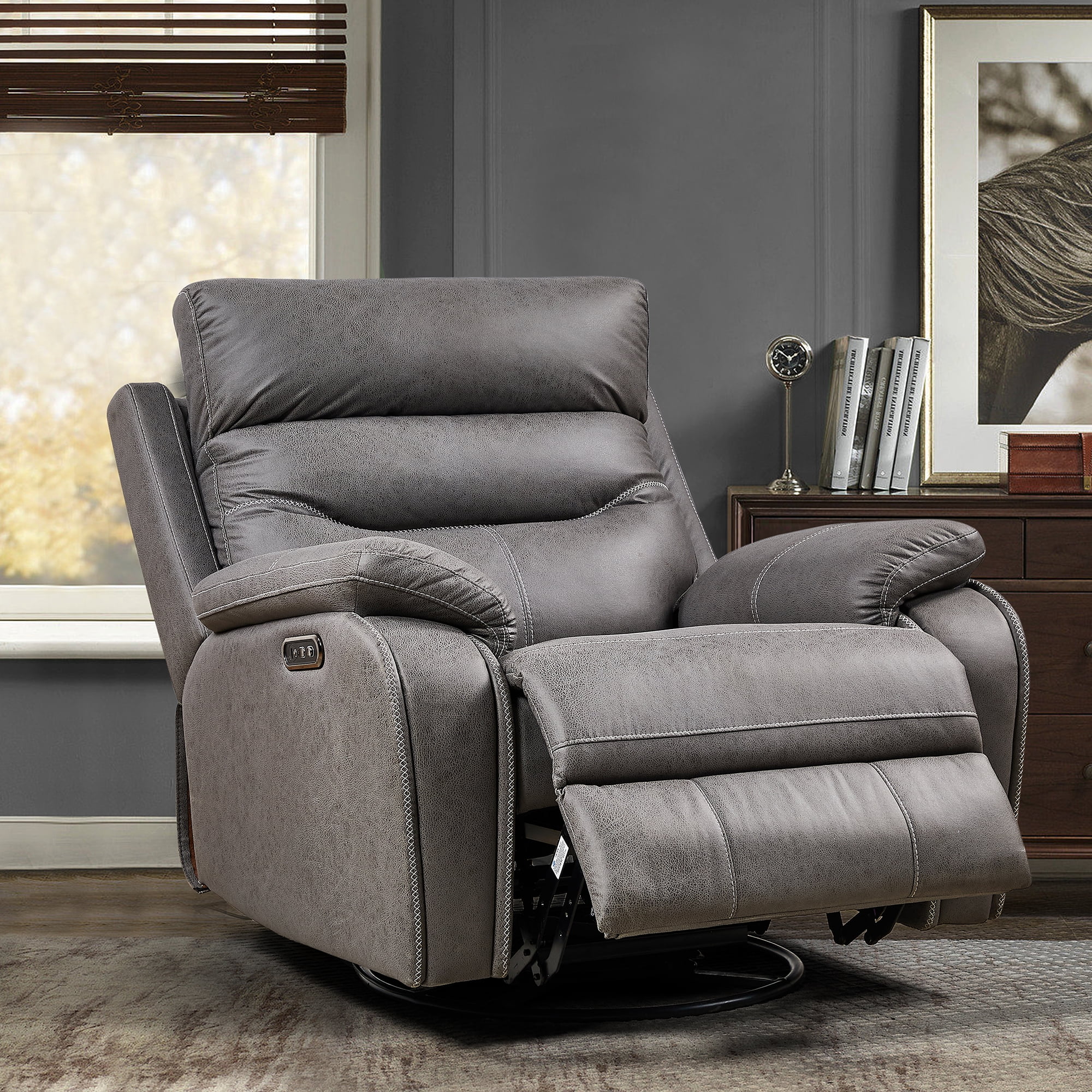 Dual OKIN Motor Recliner Chair, Rocking and 240 Degree Swivel Single Sofa Reclining, Headrest with Power Function, Gray
