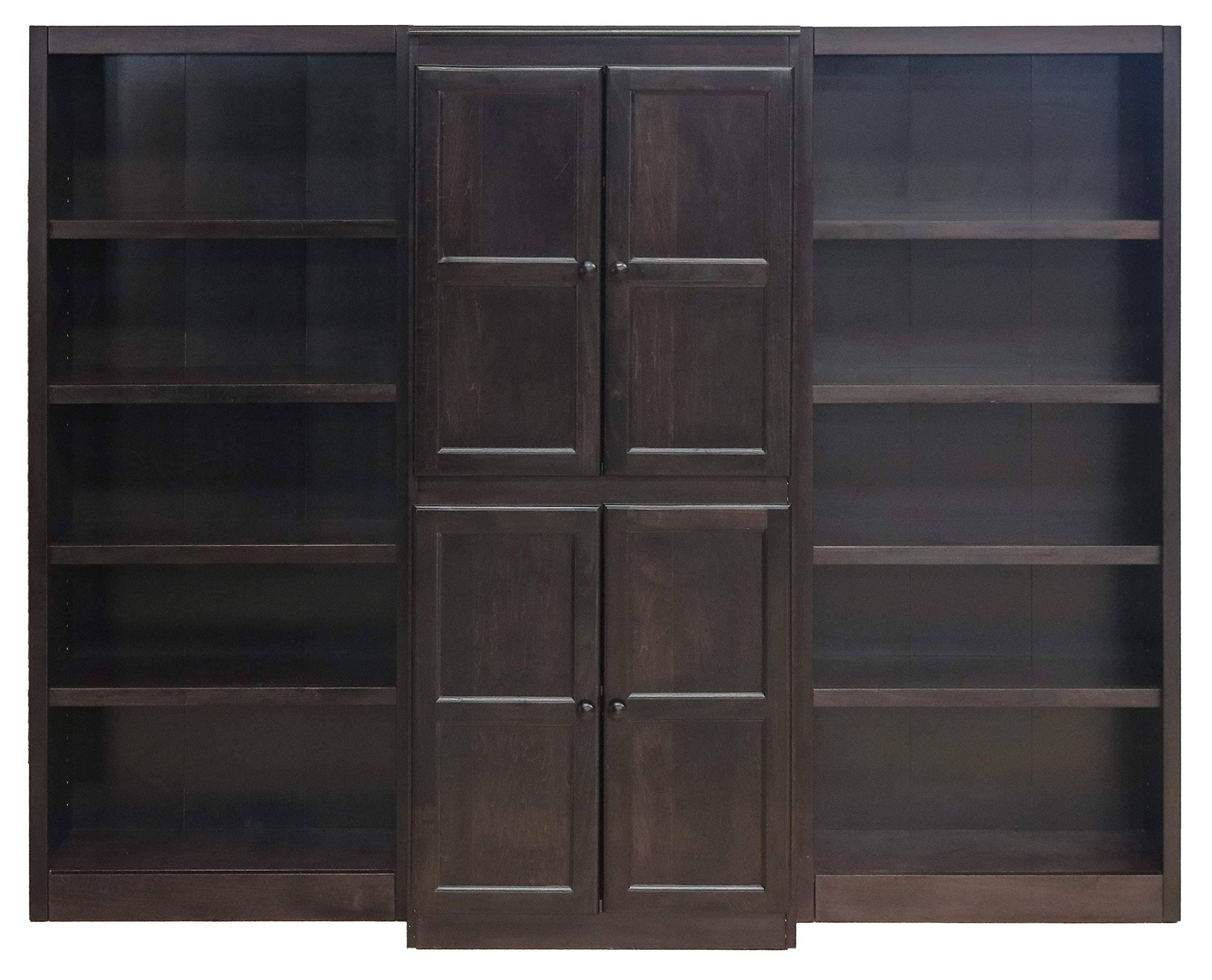 15 Shelf Bookcase Wall with Doors, 72 inch Tall, Espresso Finish - Concepts in Wood WKT3072-E