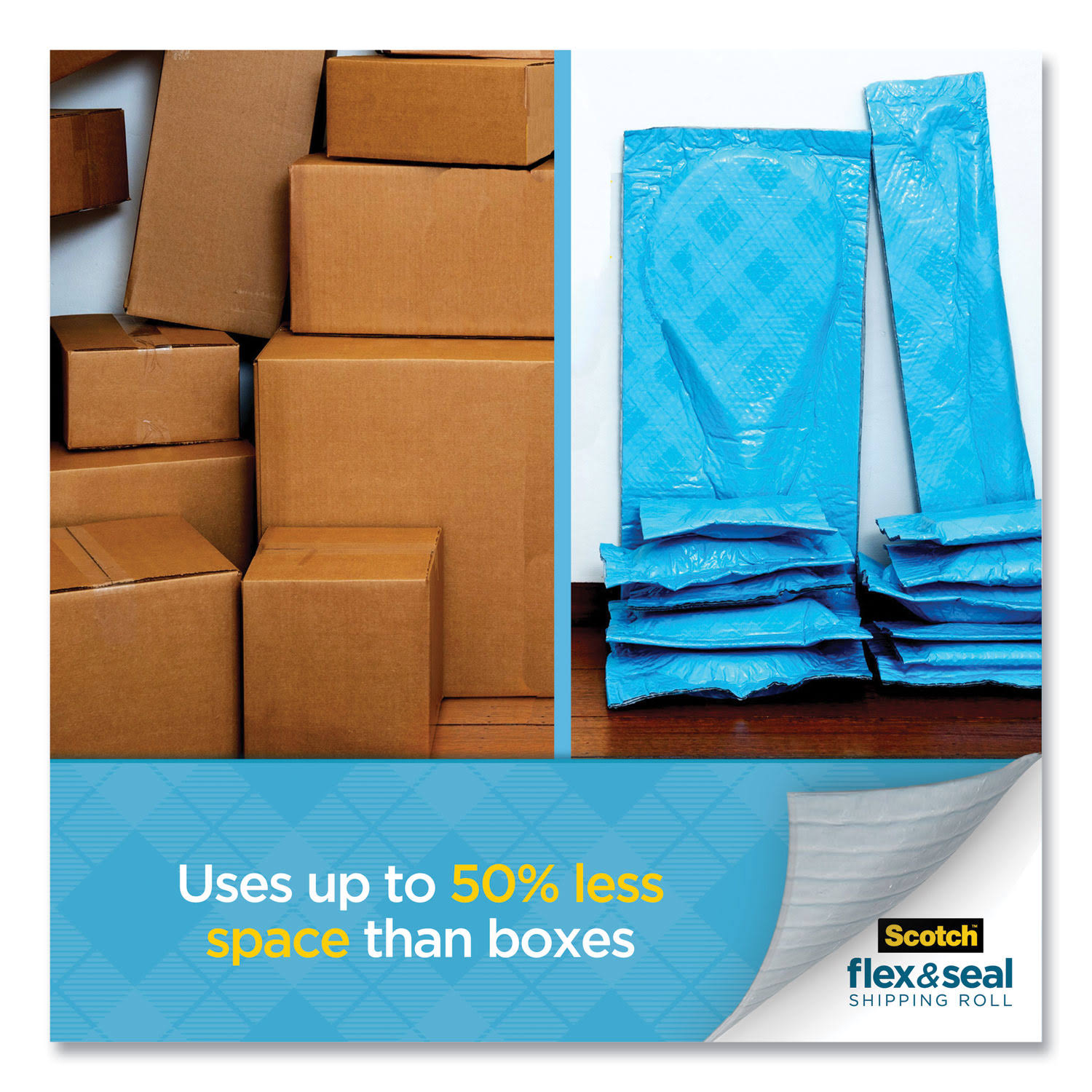 Scotch Flex and Seal Shipping Roll, 15x22 x 200 ft, Blue/Gray