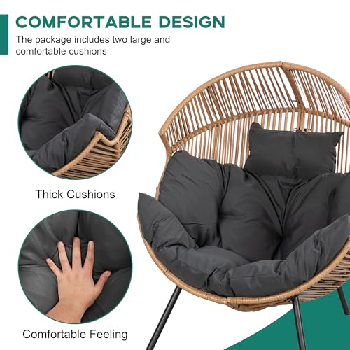 Shintenchi Wicker Egg Chair Outdoor Rattan Patio Chair with Cushion,Oversized Patio Lounge Chairs with Cushion Egg Basket Chair