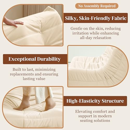 Bean Bag Chair for Adults - Suede & Microfiber Fireside Floor Chair, Comfortable Corner Lounge Sofa for Living Room, Bedroom, Office (3-Seater, Beige)